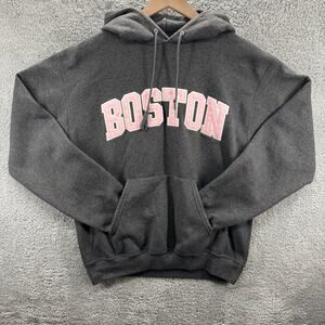 Champion Hoodie Womens Medium Gray Boston Pullover Sweatshirt Damaged Drawstring